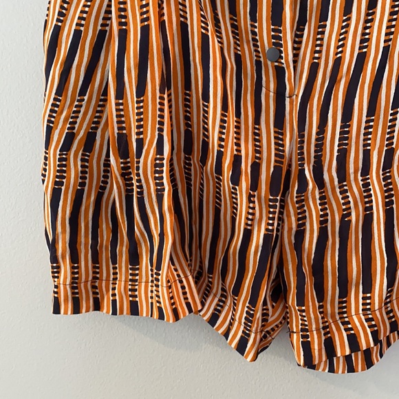 A.L.C. 2014 Orange Navy Striped Silk Shorts Oxford w/ Belt Snaps Women's Large - Picture 4 of 11